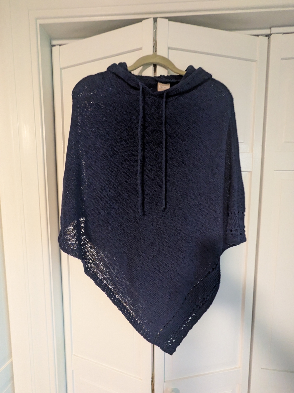 Chico's Navy Knit Hooded Poncho